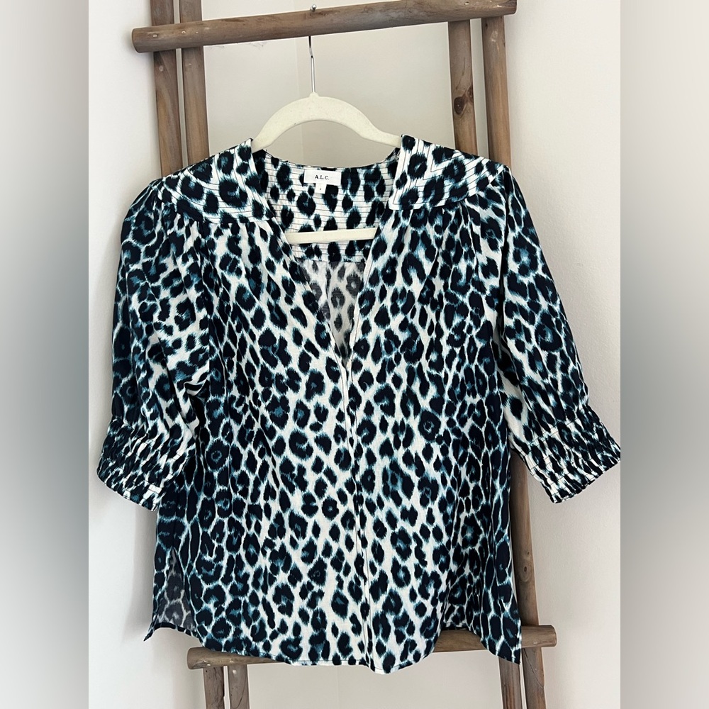 A.L.C. Black and White Leopard Print Blouse